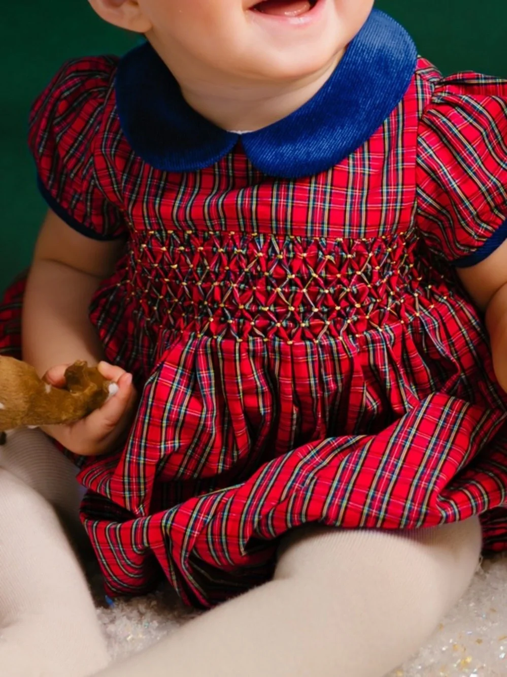 Antoinette Paris red tartan Plaid Smocked Baby Romper bubble 3 months